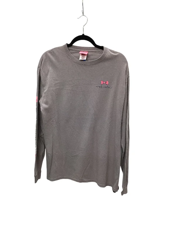 Top Long Sleeve By Simply Southern In Grey, Size: L