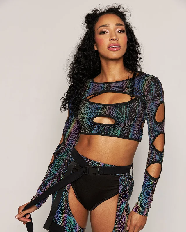 Deep Night Rainbow Reflective Cutout Ultra Crop Top