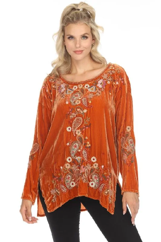 Johnny Was Biya Lori Embroidered Velvet Blouse B12023B9 Boho Chic