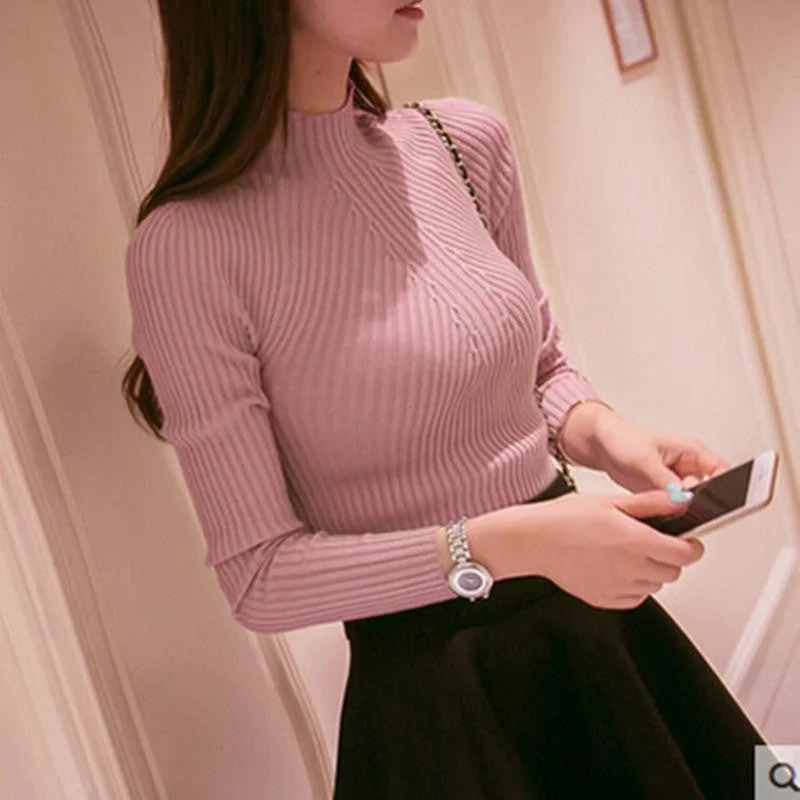 Women's turtleneck knitted sweaters 6 colors one size sweater women pull femme turtleneck sweater women