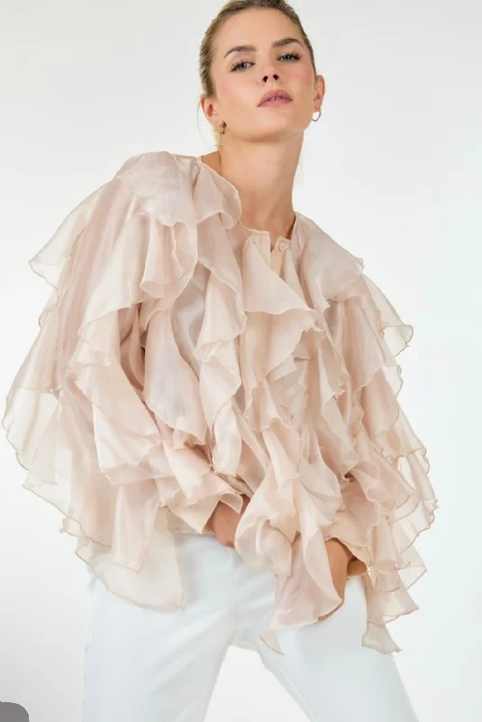 CASCADING RUFFLE BLOUSE