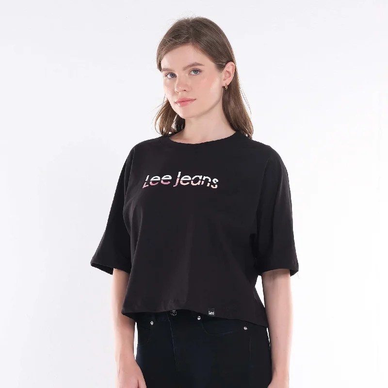 LEE LADIES LOOSE CROPPED TEE; TWO-TONED COLORED PRINT