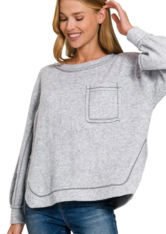 Brushed Soft Pocket Sweater Grey