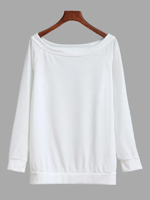 Custom Off The Shoulder Long Sleeve White T-Shirt