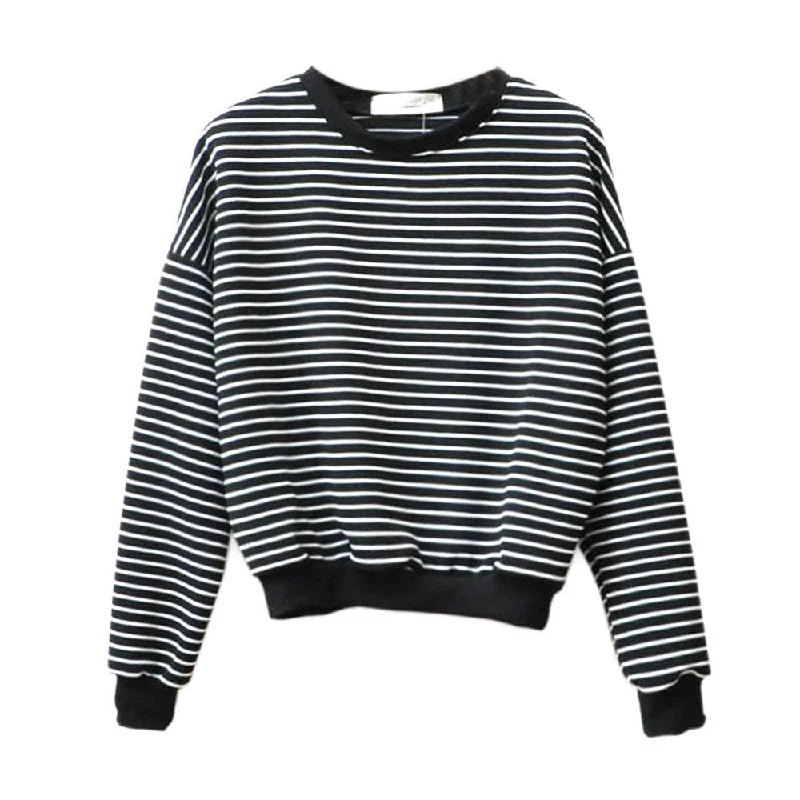 Fashion Hoodies for Women Harajuku Striped Sweatshirts Hoody Long Sleeve Hoodie Cotton Casual Black White Pullover Tops