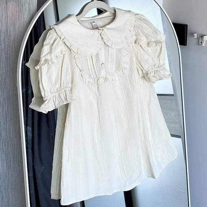 Sakurada Fawn~Plus Size Lolita Shirt Solid Color Short Sleeve Blouse