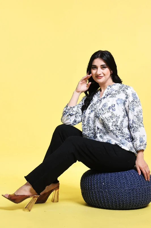 Blue & White Floral Printed Top