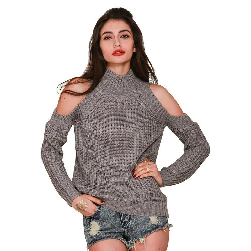 turtleneck off shoulder knitted sweater women autumn Fashion tricot pullover jumpers Pull femme oversized capes