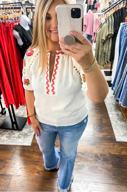 Sammy Beige Embroidered Floral Top