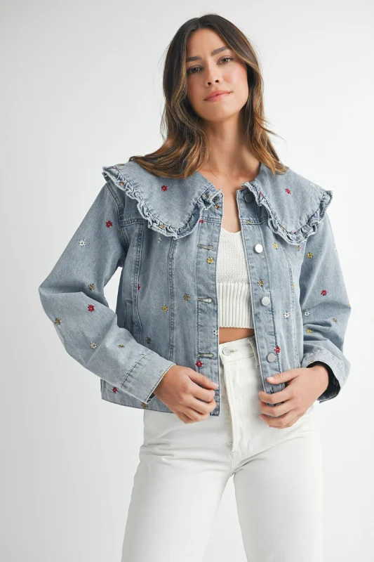 Adorned Collar Denim Jacket