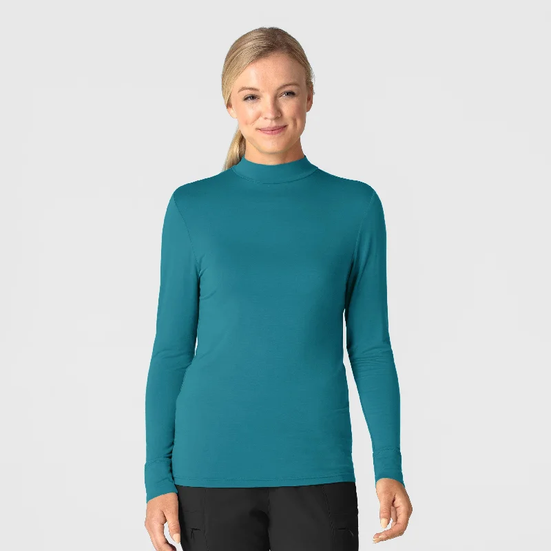 Women’s Long Sleeve Mock Neck Silky Tee - Bay Blue Tee