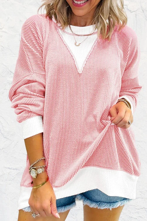 Leslie Corded Color Block Top Blush