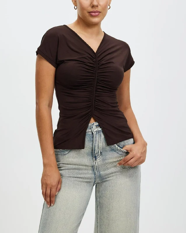 V Neck T Shirts for Women Short Sleeve Casual Ribbed Slim Fitted Tops - Trix Top