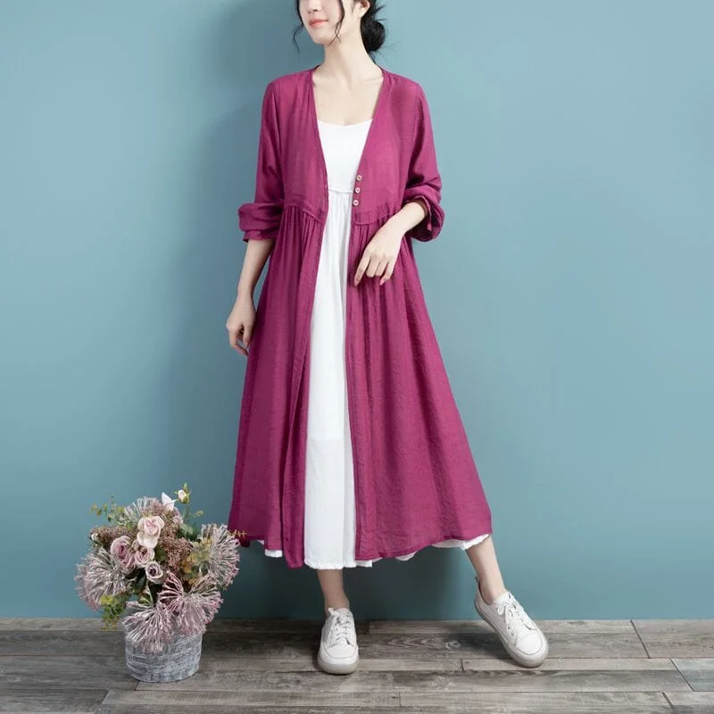 Women Spring Retro Casual Thin Cotton Linen Cardigan