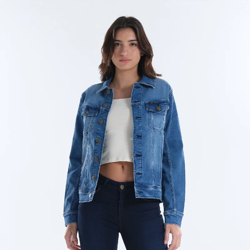 WOMENS DENIM JACKET IN  MID BLUE