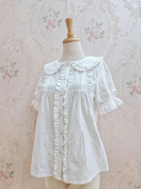 Yilia~Short Sleeve Cotton Lolita Blouse Summer Shirt