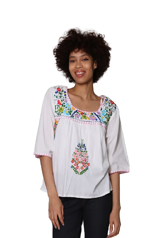 La Cera Square Neck Embroidered Top