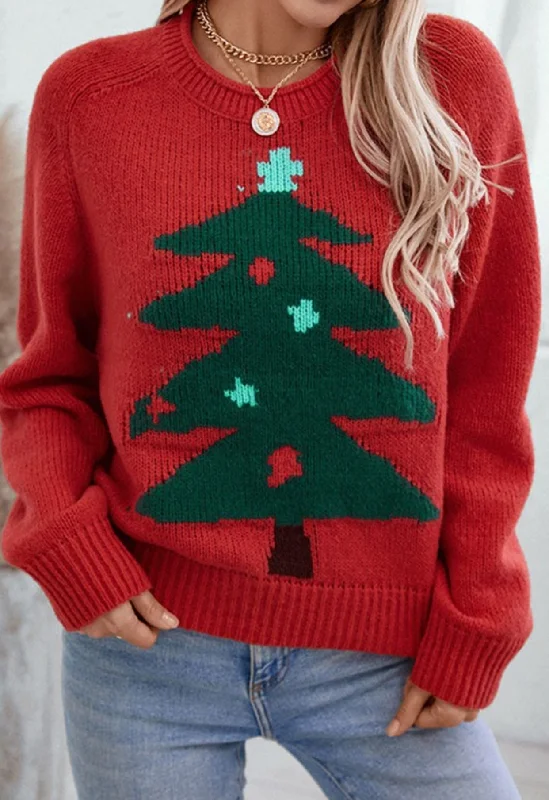 Red Christmas Tree Crew Neck Sweater