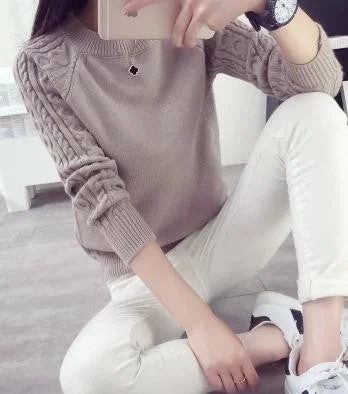 High Quality Women Sweater Retro Twist Round Neck Long-sleeved Knitted Pullover Sweaters 8303