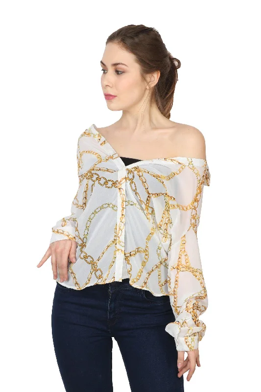 White Chain Printed Top