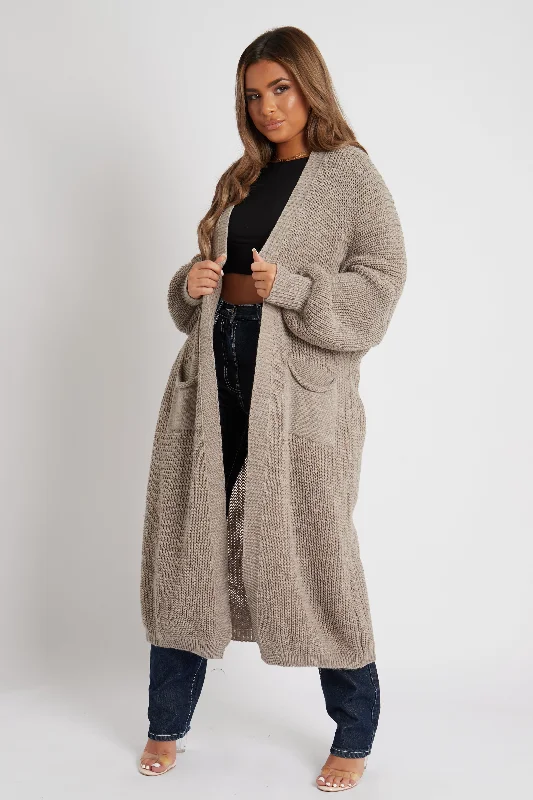 Mocha Balloon Sleeve Maxi Knit Cardigan - Imara