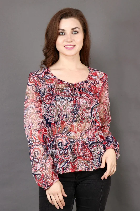 Red & Blue Floral Printed Top