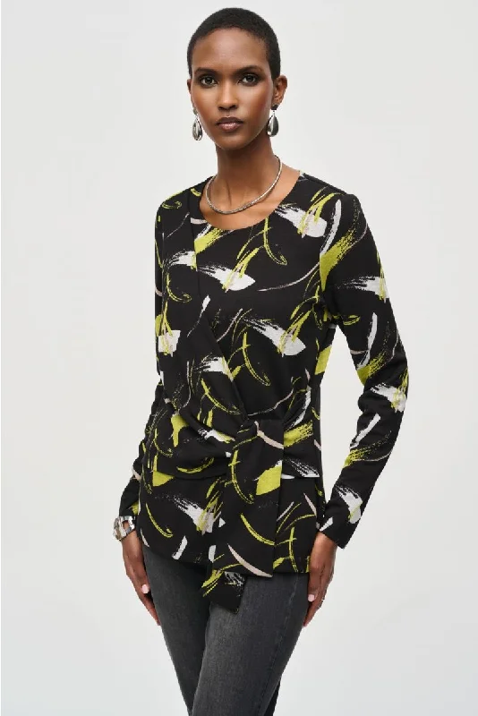 Joseph Ribkoff Black/Multi Abstract Print Wrap Front Top 243197