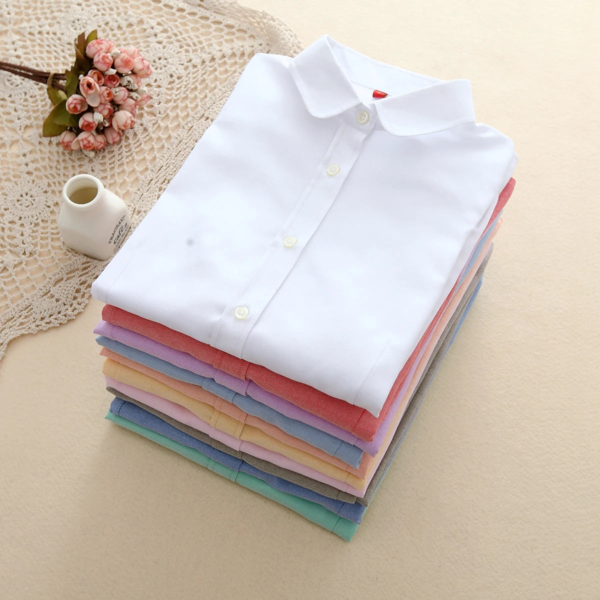 Women Blouse Shirts Oxford Cotton Long Sleeve Ladies White Casual Shirt Blouses Female Clothes Tops