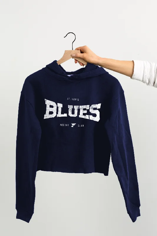 ST. LOUIS BLUES LINE CHANGE HOCKEY CROP HOODIE - NAVY