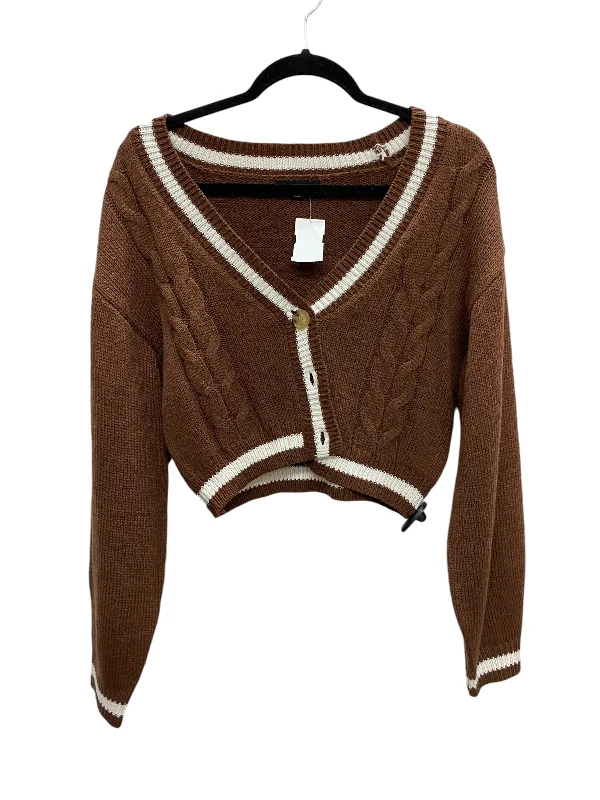 Sweater Cardigan By Love Tree In Brown, Size: L