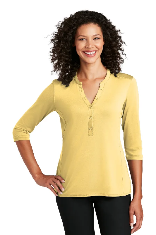 Port Authority Womens Moisture Wicking 3/4 Sleeve Polo Shirt - Sunbeam Yellow - Closeout