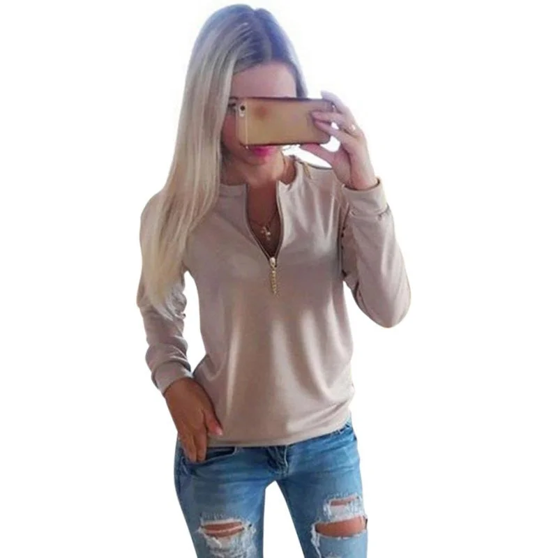 Casual Ladies V-Neck Long Sleeve Hoodie Women Winter Jumper Pullover Tops