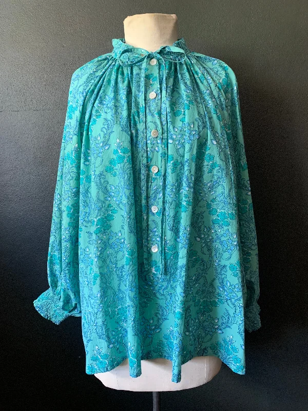 Long Sleeve Faith Top - Printed Cotton - Floral Teals