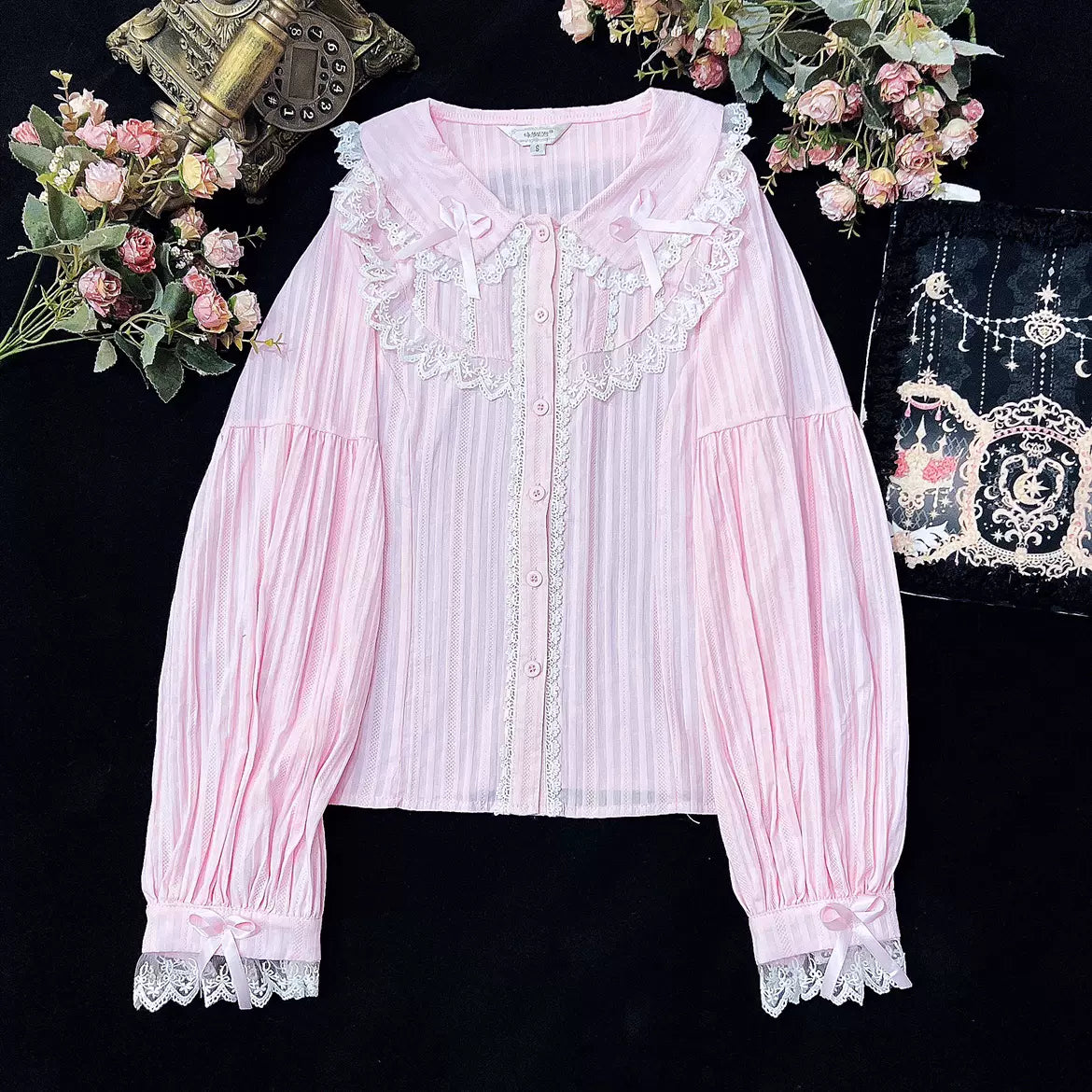 pink - white lace - long sleeve