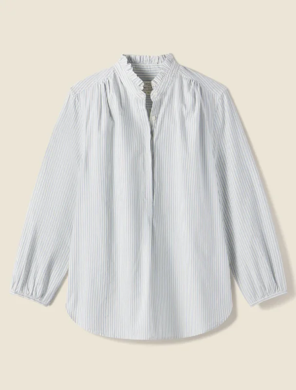 SARA "B" HENLEY SHIRT - BLUE OXFORD STRIPE