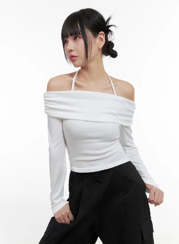 Halter Off-Shoulder Sleeve Tee OS409