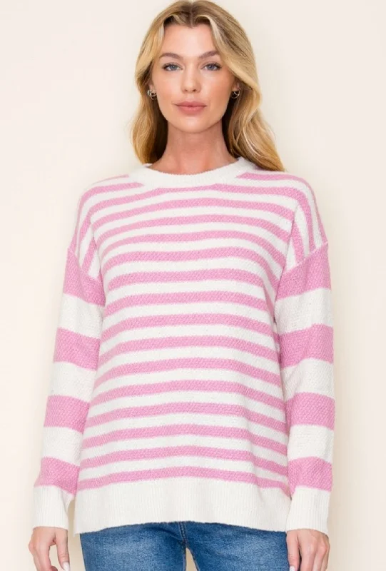 Pink Ivory Stripe Classic Sweater