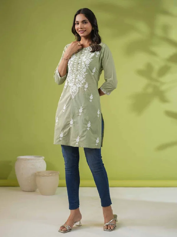 Sage Cotton Chikankari Tunic