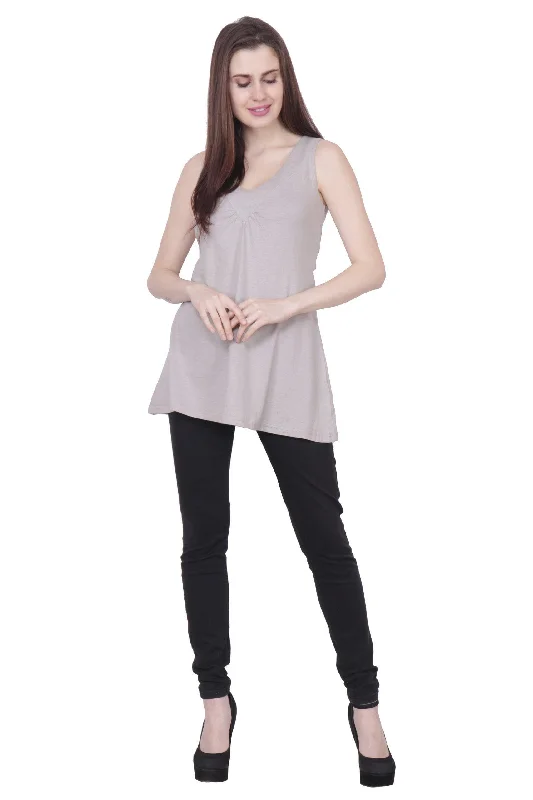 Light Grey Solid Long Top