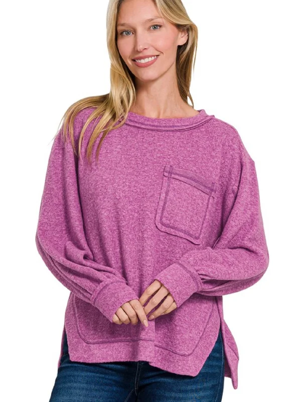 Brushed Soft Pocket Sweater Plum