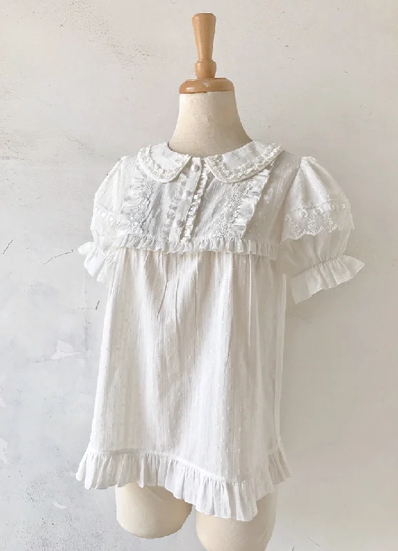 Instant Shipping! Peter Pan Collar White Lace Blouse With Puff Sleeves