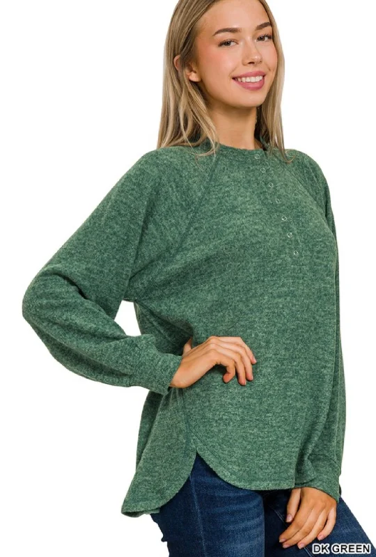 Brushed Soft Button Henley Sweater Green