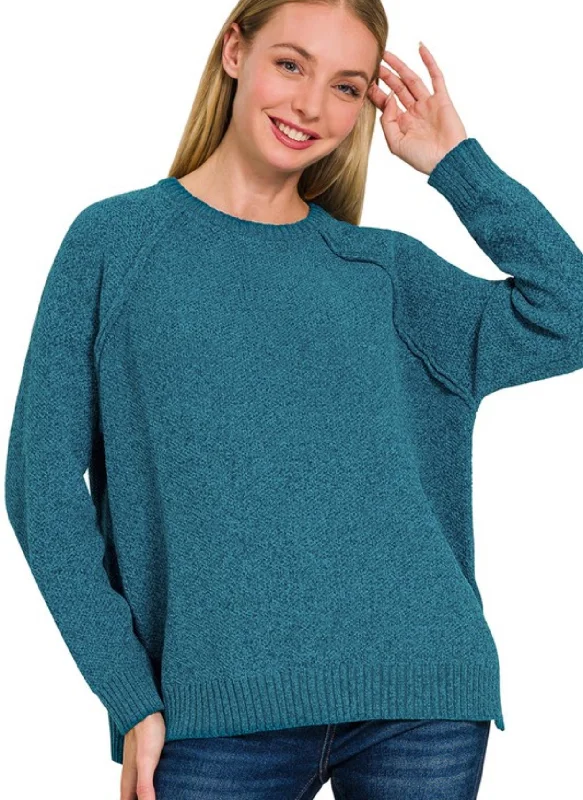 Chenille Raglan Sweater Ocean Teal