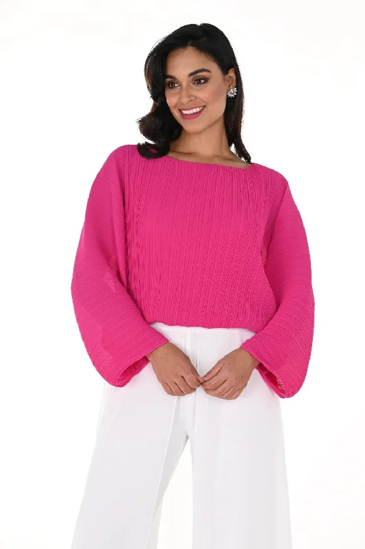 Frank Lyman Design Bright Pink Pleated Long Sleeve Boxy Top 248304U