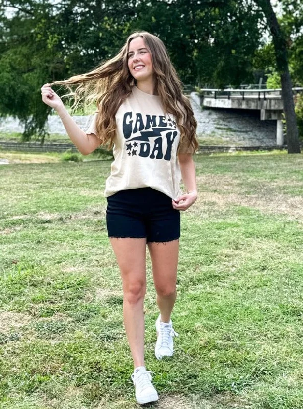 'Game Day' on Beige Acid Wash Tee