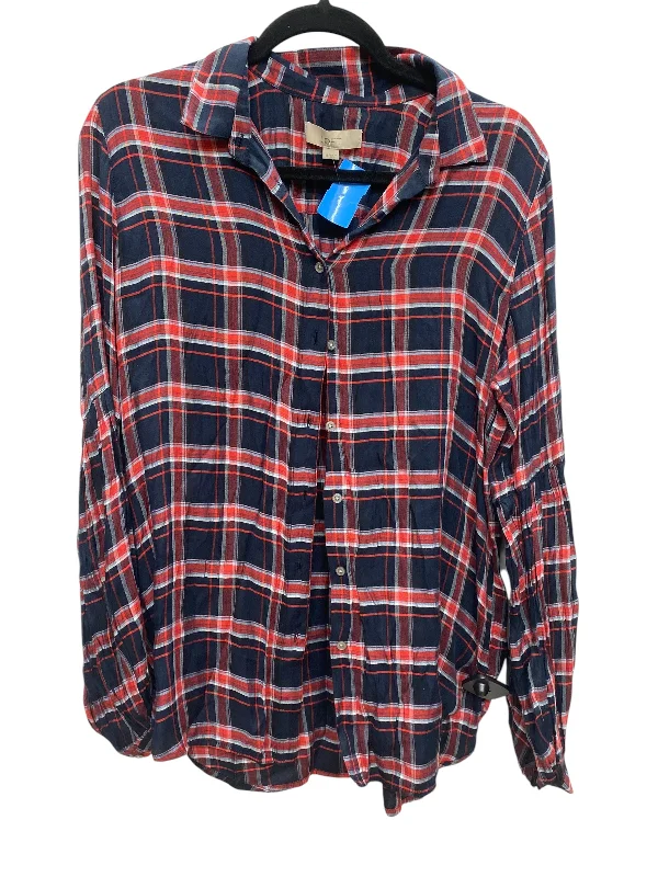 Top Long Sleeve By Loft In Plaid Pattern, Size: M