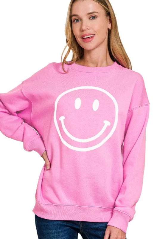 Smiley Face Graphic Sweatshirt Bubblegum Pink