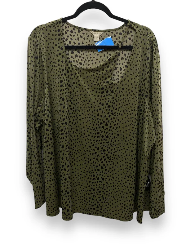 Top Long Sleeve By Cato In Green, Size: 2x