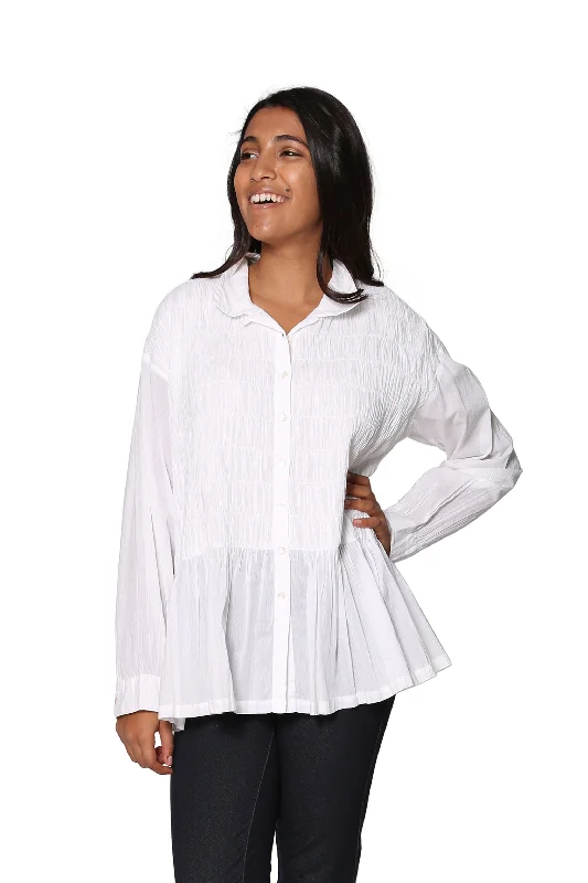 La Cera Puckered Button-up Top