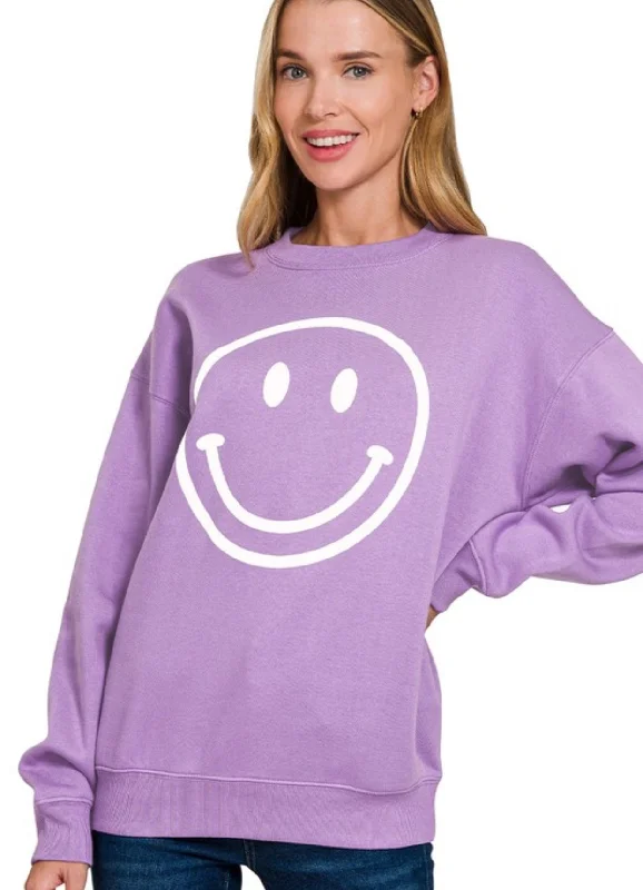 Smiley Face Graphic Sweatshirt Lavender